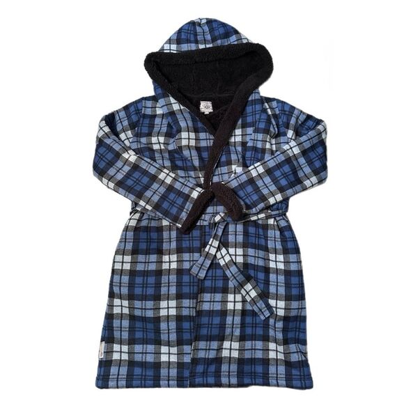 UGG Australia Kalib Blue Plaid Sherpa Lined Robe Men’s Size L - Picture 3 of 10